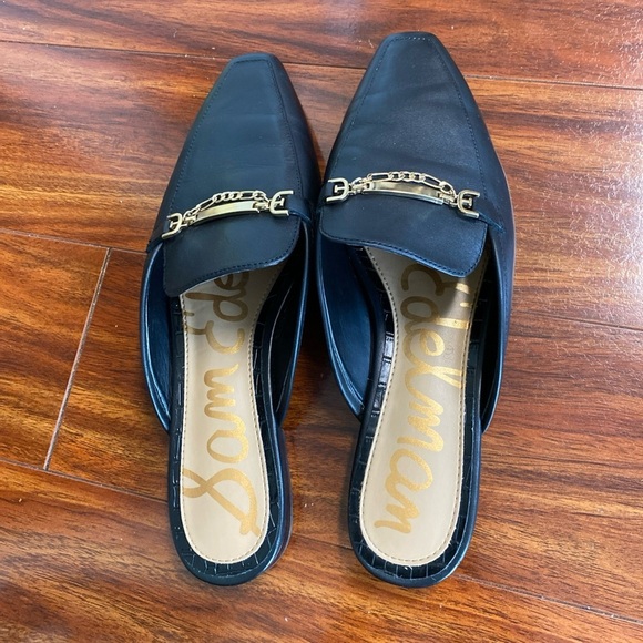 Sam Edelman Evelan Black Leather Chain Square-Toe Loafer Mule, Size 9M (V-8) - Picture 3 of 7